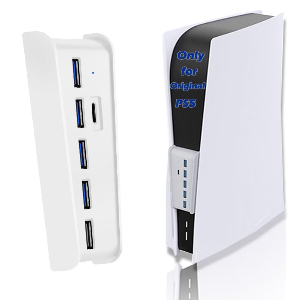 

Megadream USB Hub for 4 USB Ports 1 USB Charging Port 1 Compatible with PlayStation 5 High-Speed PS5, 2.0 + + Type-C 3.1 Port, High-Speed белый