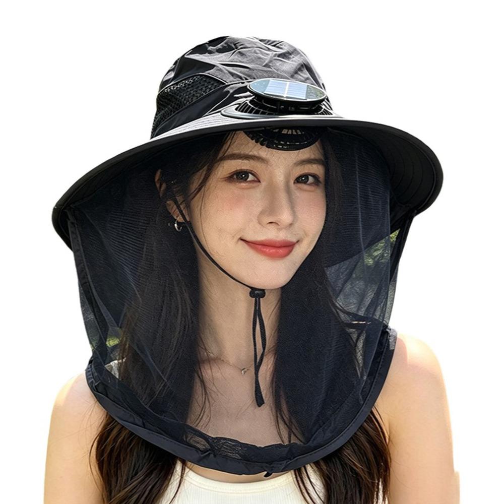 UV Protection Mosquito Head Net Hat With Net Mesh Fishing Bucket Hat Fashion Solar Fan Hat  Camping