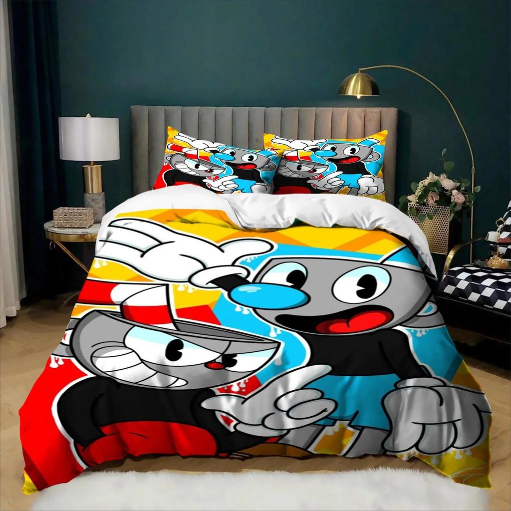 Exquisite The Cuphead Show Cartoon Bedding Sets Bed Supplies Set Duvet Cover Bed Comforter Set Bedding Set Birthday Gift