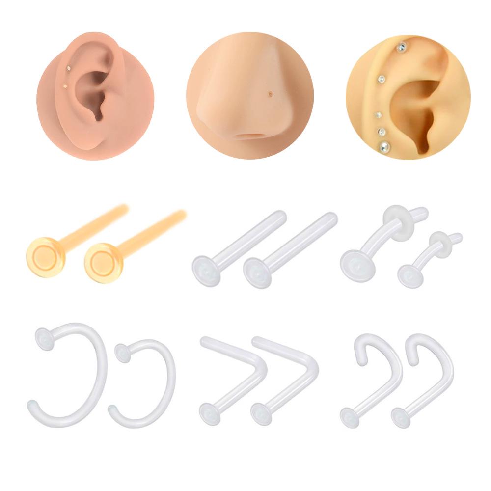 Transparent Color Glass C-Shaped L-Bend Nose Stud Ring - Invisible Curved Bar Nose Jewelry