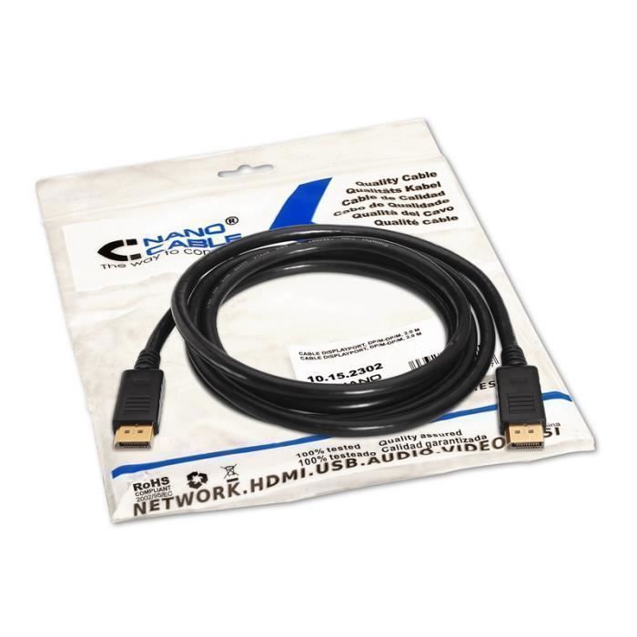 Nanocable 10.15.2302, 2 M, DisplayPort, DisplayPort, Mâle, Mâle, Or