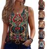 Damen Neues Mode Retro Floral Gestreift Texturiert Print Rundhals Locker Lässig Knopfleiste Ärmellos Weste Top