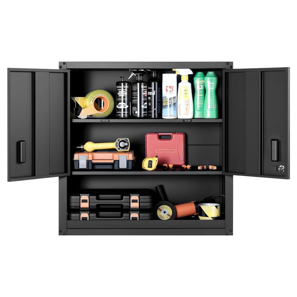 Metal Wall Cabinet, 76.2W X 30.5D X 76.2H Inch, Steel Floating Hanging Storage Cabinet with Locking Doors and Adjustable Shelf for Garage, Basement,