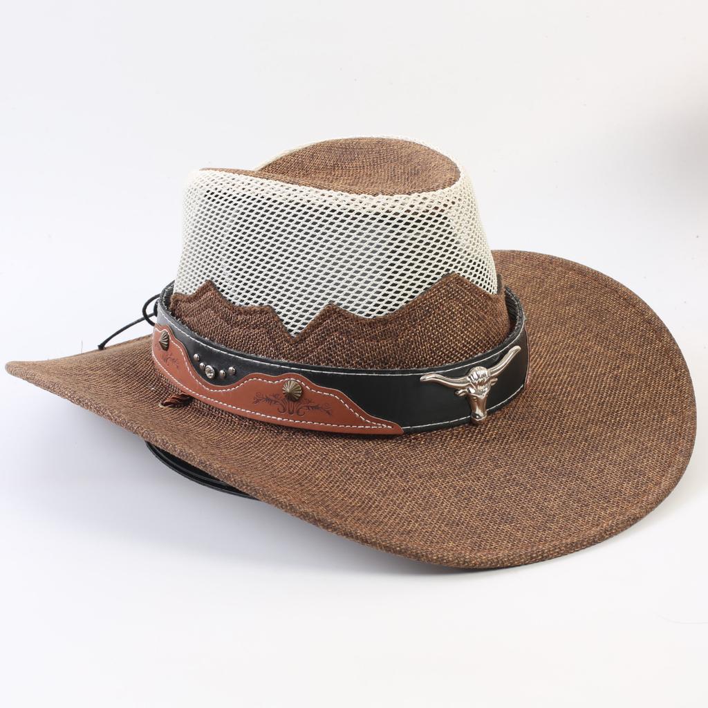 Western Cowboy Hat Men and Women Summer Breathable Sunscreen Visor Hat Big Brim Outdoor Travel Straw Top Hat