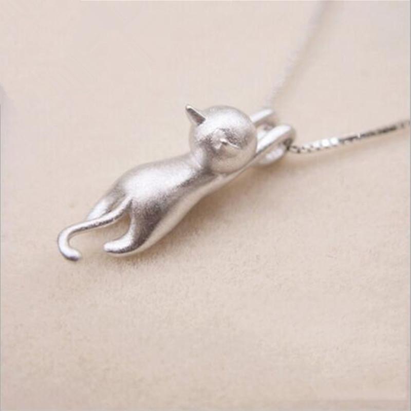 

Popular 925 Silver Jewelry Fashion Simple Animal Cute Kitty Clavicle Chain Pendant Cat Necklaces XL003 серебряный