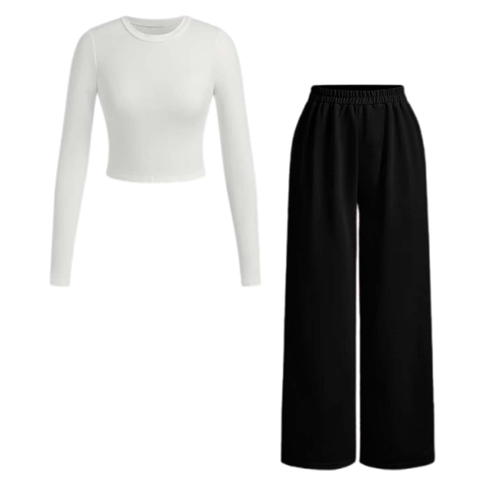 

Женский повседневный и модный однотонный комплект из двух предметов: топ и брюки L чёрный