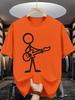 Stick Figure Print Unisex Short Sleeve Tshirt Minimalist Guitar Player Line Art O Neck Tee Rock Music Style Male Street Fashion Top
