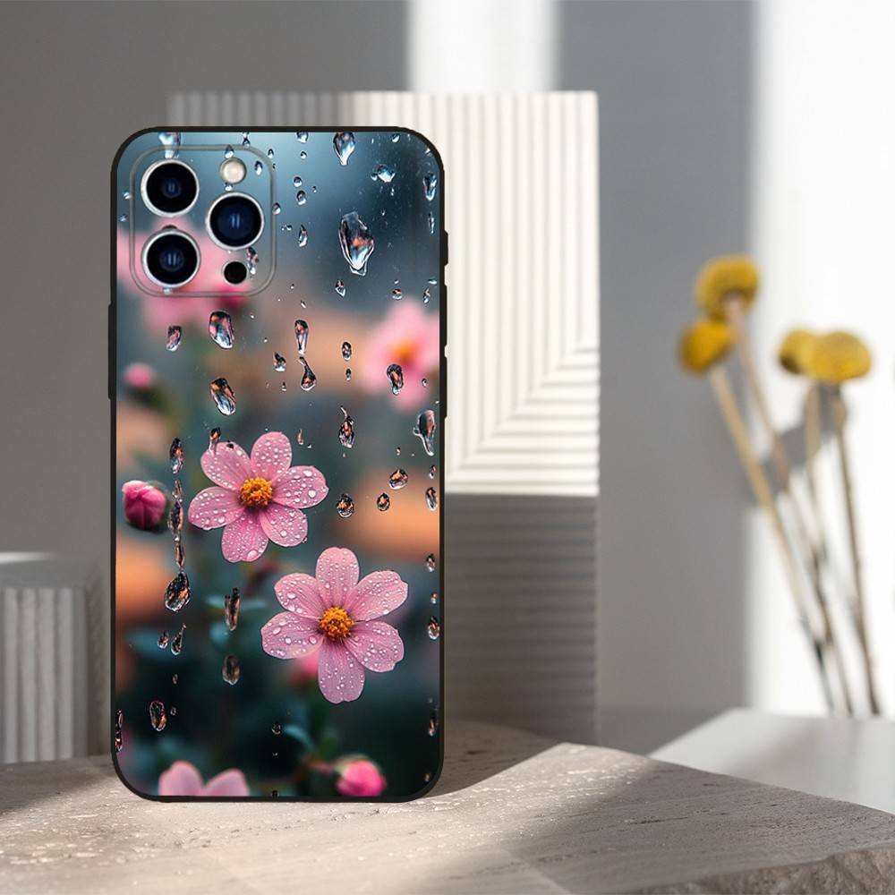 Warmth Art Flowers Phone Case For iPhone 17,16,15,14,13,12,11,Plus,Pro Max,XS,X,XR,SE,Mini,8,7,Soft Silicone Black iPhone12