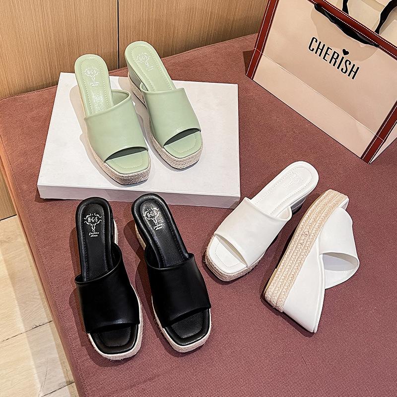 

High-heeled sandals women s shoes comfortable platform muffin bottom open-toed half slippers women s trendy models 35 белый