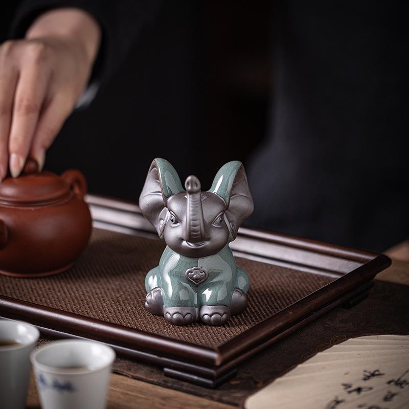 Ceramic Elephant Figurines - Wealth-Bringing Home Decor for Living Room, Wine Cabinet, or Foyer.