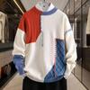 Men's Casual Patchwork Color Block Sweater - Winter Knitwear with Loose, Relaxed Style