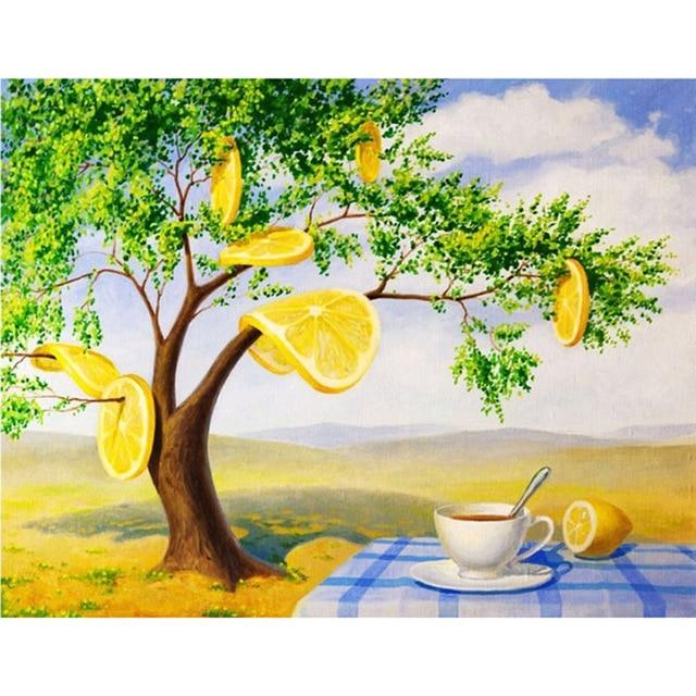 Pictură cu diamant DIY 5D, complet rotund, rășină, fructe, broderie cu diamant, peisaj, punct de cruce, mozaic, cadou cu stras, decor acasă