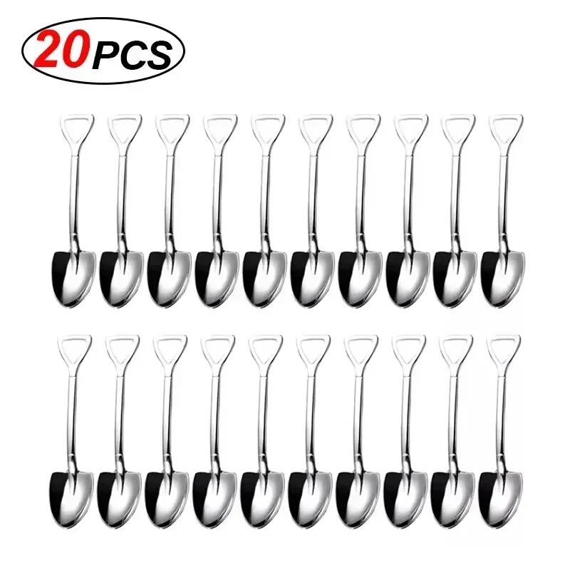 Creative Silver Shovel Spoons Stainless Steel Coffee Fruit Watermelon Ice Cream Dessert Scoops Spoon Teaspoon Kitchen Tableware