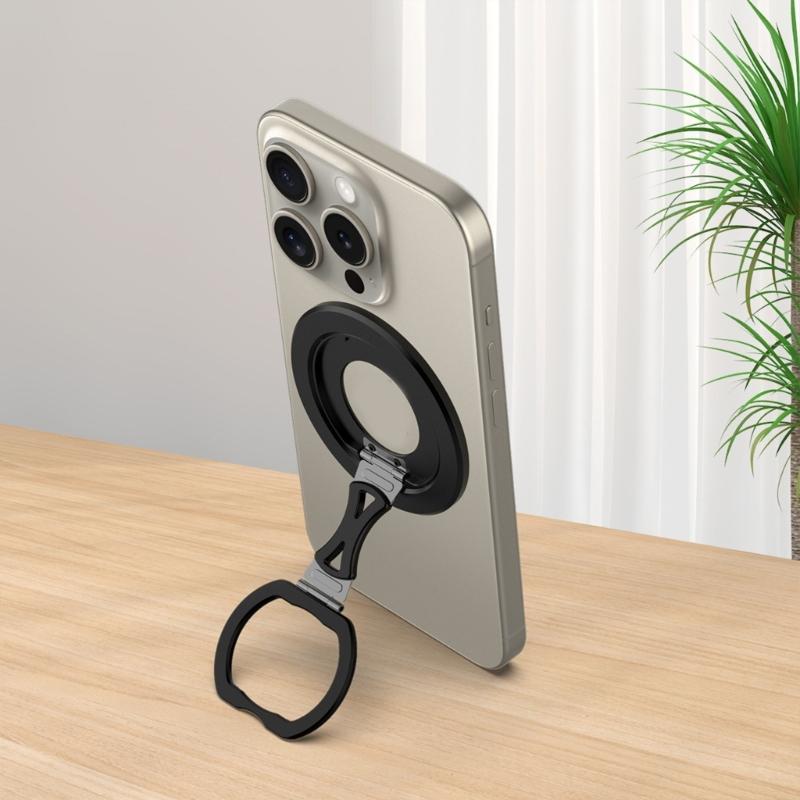 Support Magnétique Portable Rotatif à 360° pour Téléphone avec Béquille Réglable pour Utilisation Mains Libres Accessoires Fixation Sécurisée du Téléphone