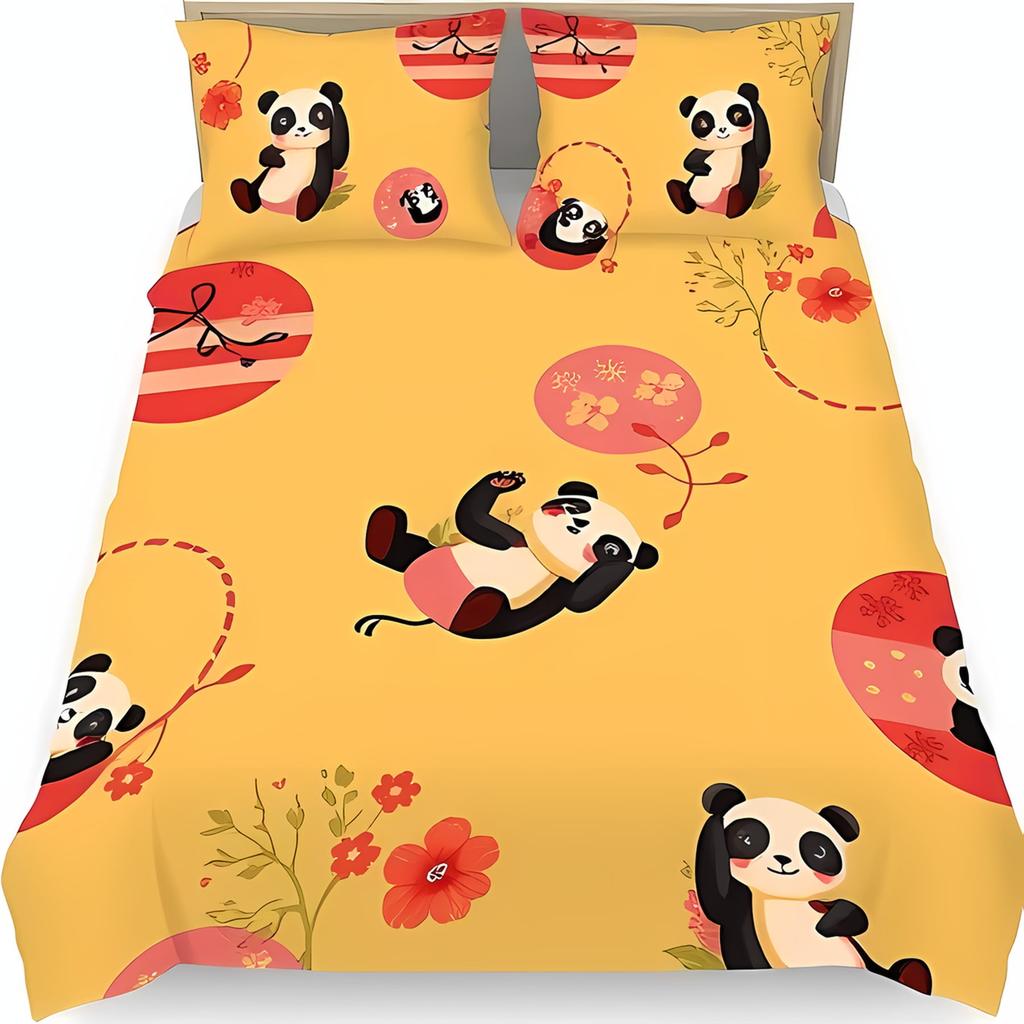 Comforter Cartoon Panda Bedding Set Adorable Animal Pattern Set Suitable For Boys And Girls Queen Size Warm Soft Breathable
