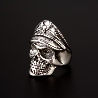 Retro Gekleurde Marine Officier Doodskop Ring Voor Mannen Punk Gothic Rock Hiphop Open Ring Biker Accessoires Handgemaakt Zirkoon Unisex Cadeau
