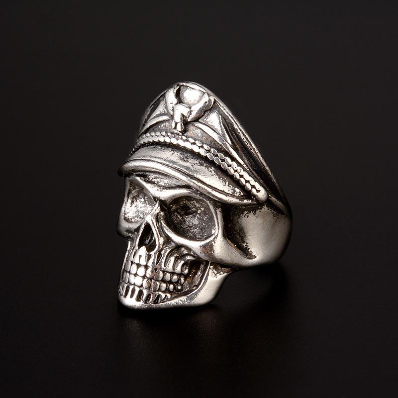 Retro Colored Navy Officer Skull Ring For Men Punk Gothic Rock Hiphop Open Ring Biker Accessories Handmade Zircon Unisex Gift