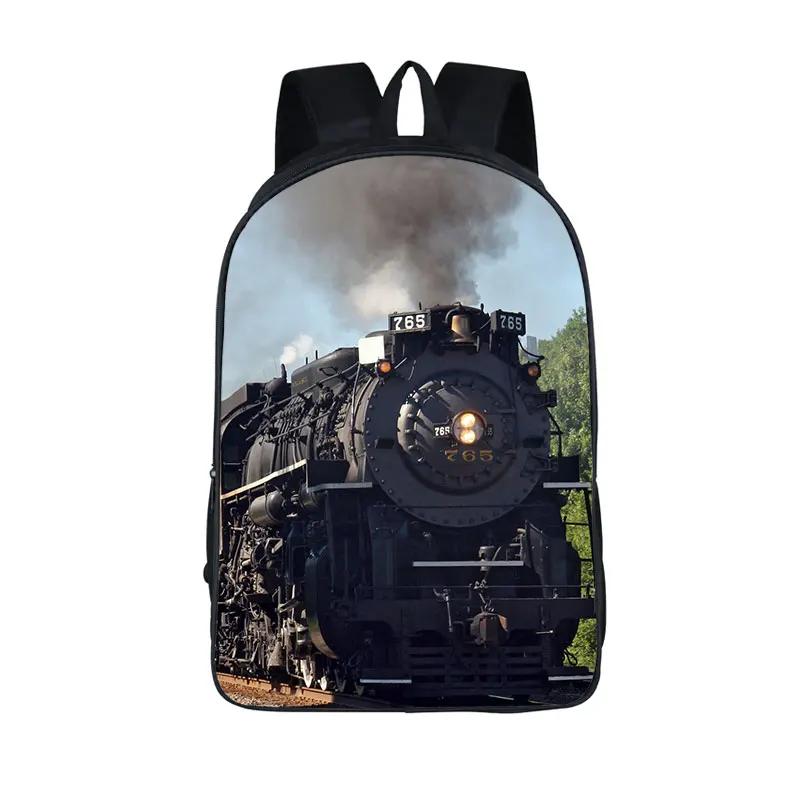 Old-fashioned Steam Train / Locomotive Pattern Backpack for Teenager School Bags Women Rucksack Travel Student Book Bags Gift