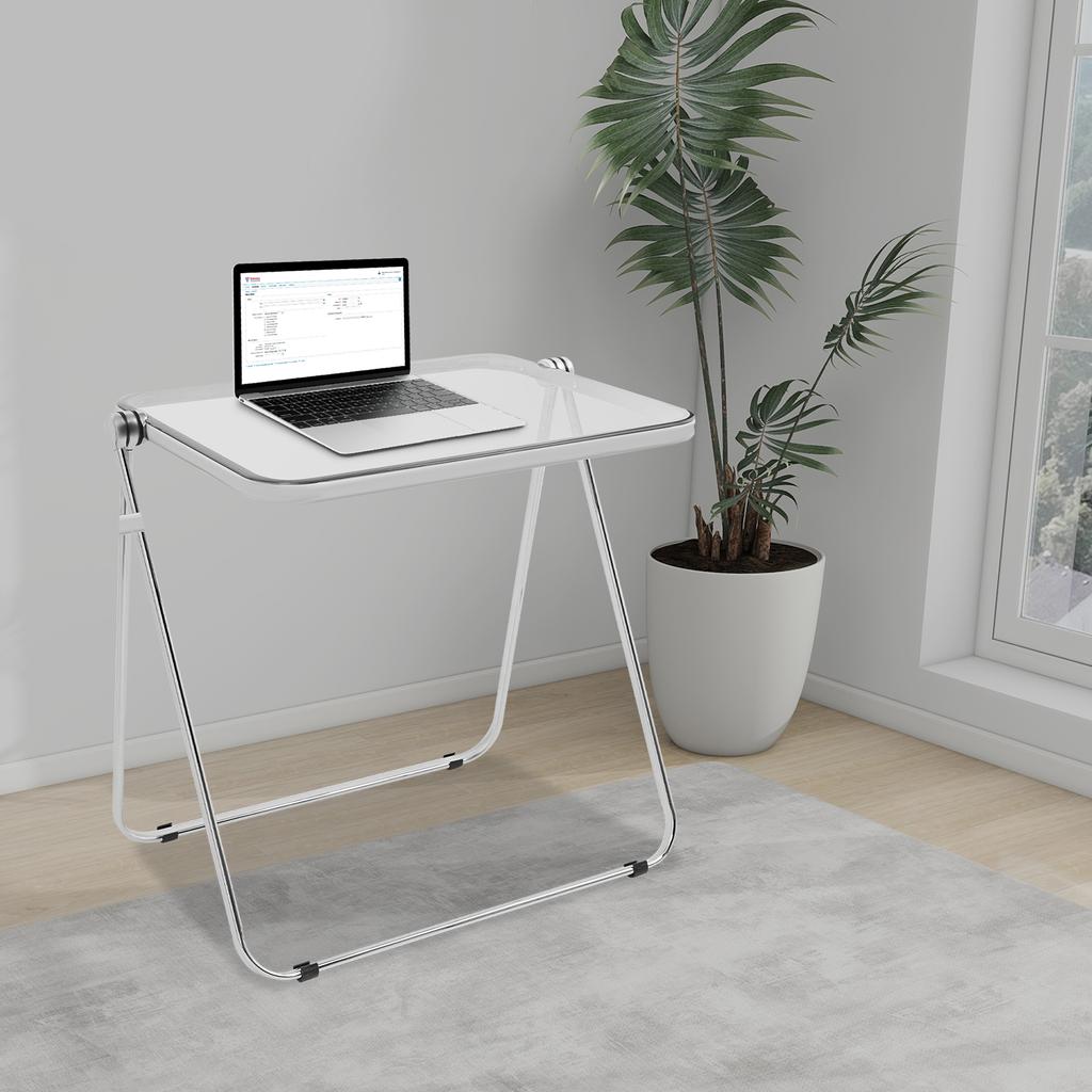 Folding Table, Clear Foldable Side Table, Tiny Desk for Home Office, Small Computer Desk, Portable Laptop Table for Small Spaces