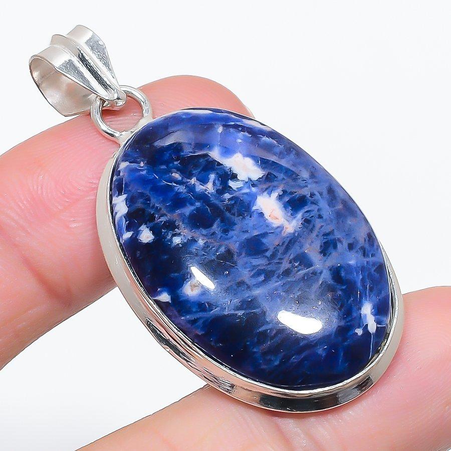 

Натуральный камень содалит, ювелирное изделие из стерлингового серебра 925 пробы, подвеска 2,05 R3i20