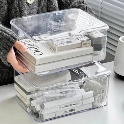 Clear Acrylic Clamshell Storage Organizer Box Multi-Purpose Desktop Organizer for Stationery Home Office Makeup Jewelry Bathroom