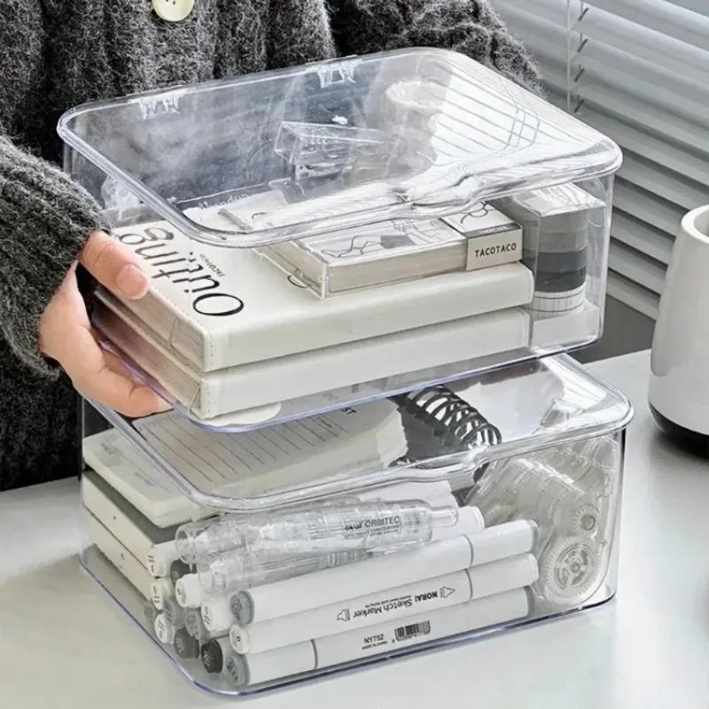 Clear Acrylic Clamshell Storage Organizer Box Multi-Purpose Desktop Organizer for Stationery Home Office Makeup Jewelry Bathroom