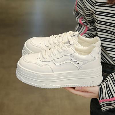 Leather Muffin Thick-soled Little White Shoes Women's 2025 Spring New Versatile Height-increasing Shoes Children's Casual Sports Board Shoes