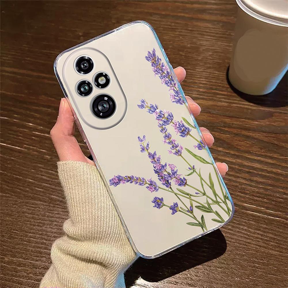 For Honor 200 Lite 200Pro 200 Smart Transparent Clear Cover Silicone Rose Flower Oil Painting Lavender Phone Case for Honor200