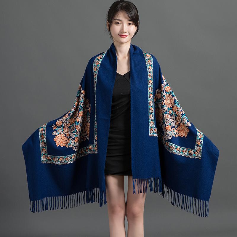 Fashion Scarf Women Cashmere Scarves Embroider Flower Wrap Scarf Tassel Shawl Soft Warm Thick Blanket Wraps Bufanda Mujer Scarf