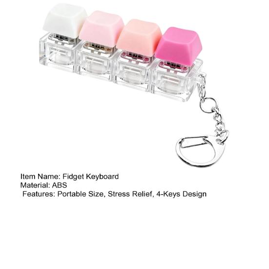 Keyboard Fidget Toy 4-in-1 Keyboard Decompression Button Finger Clicker Toy 4-Keys Fidget Keychain Work Travel Stress Relief Desk