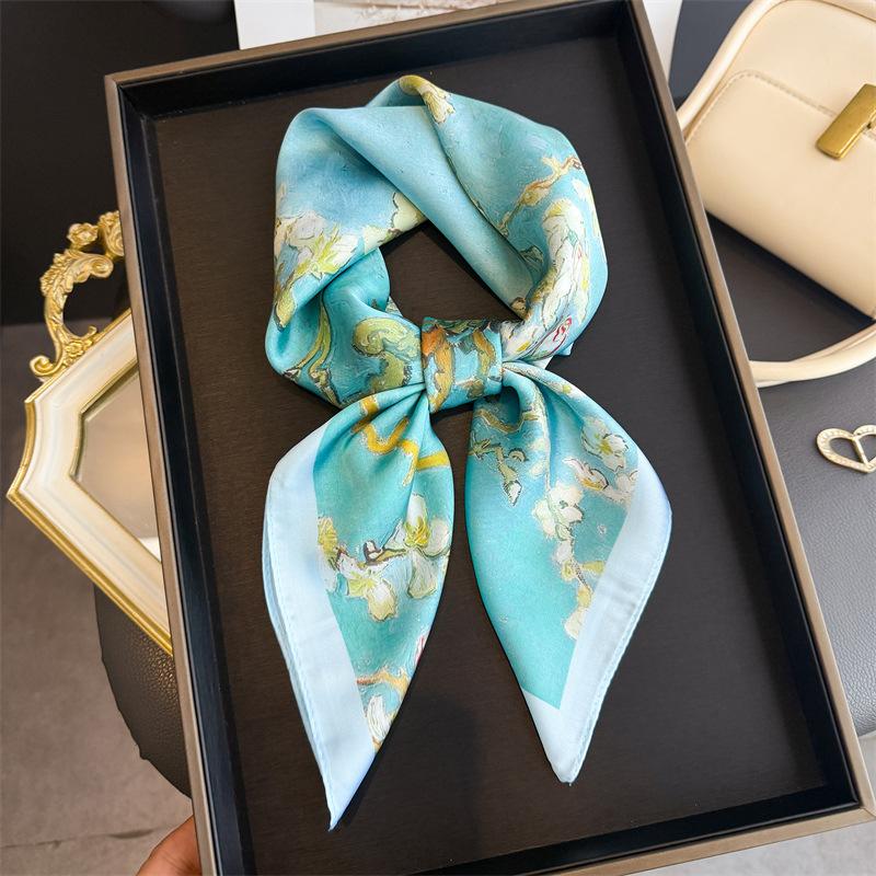 New Print Shawl Square Scarf For Women Soft Satin Wraps Neckerchief Female Hair Bands Ribbon Headband Bandana 70X70Cm