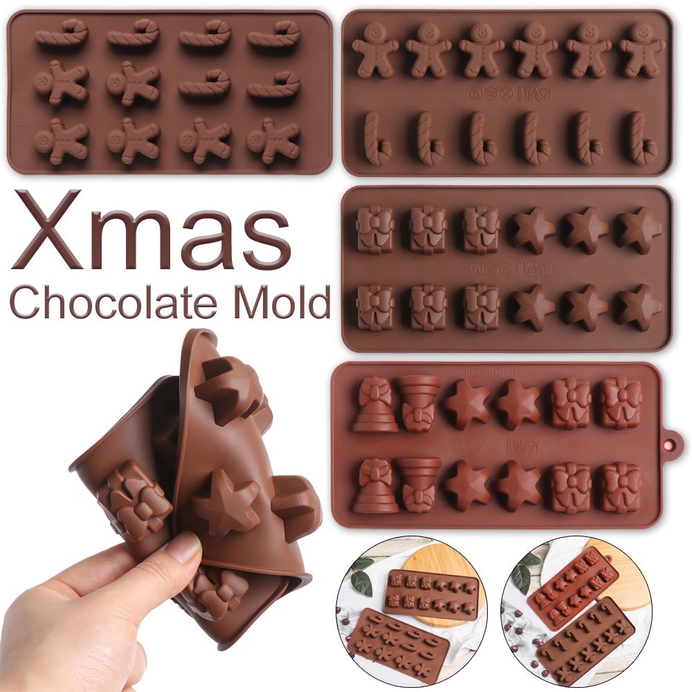 Shaping Giftbox Star Bell Xmas Chocolate Mold Gingerbread Man Baking Trays Christmas Candy Mould
