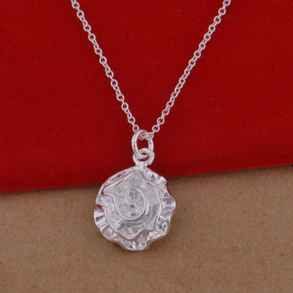 Rose Flower 925 Sterling Silver Plated Jewelry Set: Earrings, Necklace, and Bracelet in European and American Fashion.