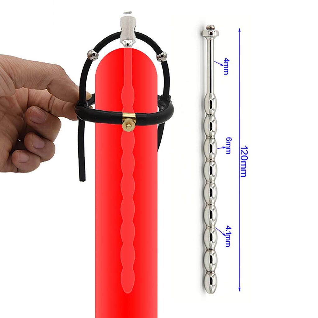 Yemax Urethral Plug and Penis Ring Integrated with Wire Cock Ring Penis Ring Silicone with Metal Steel Ball Penis Plug Metal Removable Adult Toys for