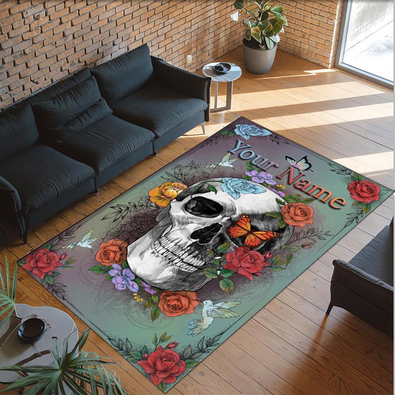 Gothic Theme Crystal Velvet Floor Rug Personalized Custom Name Text Warm Carpet Home Decoration