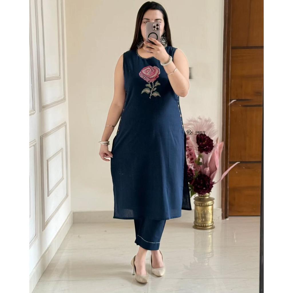 Indian Designer Top Tunic Kurta Pant Set Pakistani Party Wear Sleeveless Kurti SC-2267