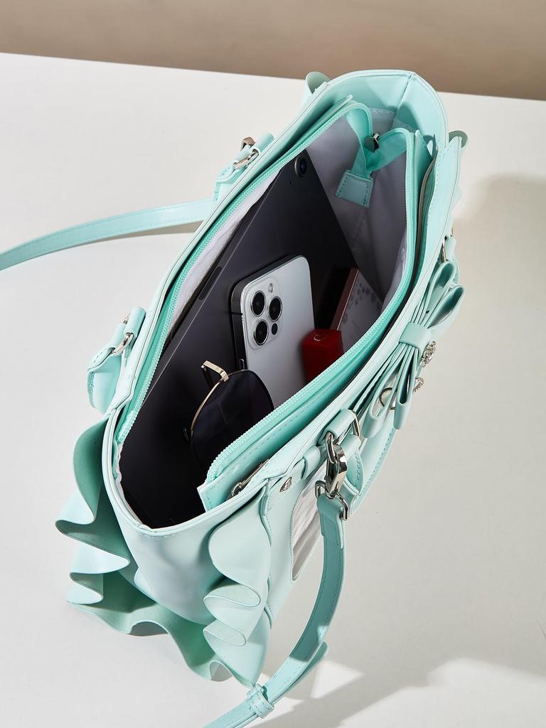 Jan étoile Ita Bag with Heart, Ribbon, and Pearl Design, Feminine Handbag for Women, Large Capacity Shoulder Bag, Transparent School Bag, Clear,