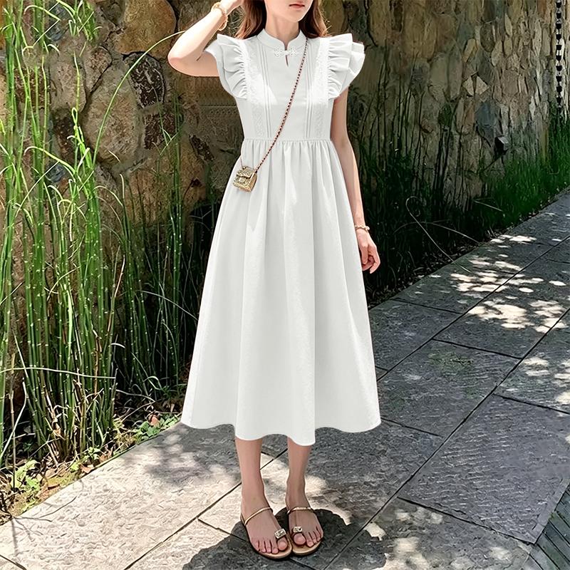 ZANZEA Women Casual Stand Collar Fly Sleeve Summer Elegant Dress L
