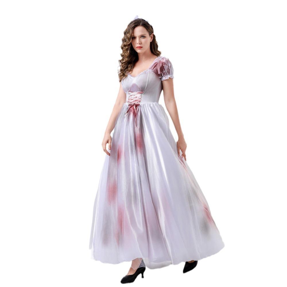 New Adult Female Halloween Ghost Bride Dress Masquerade Ball Stage Performance Dress