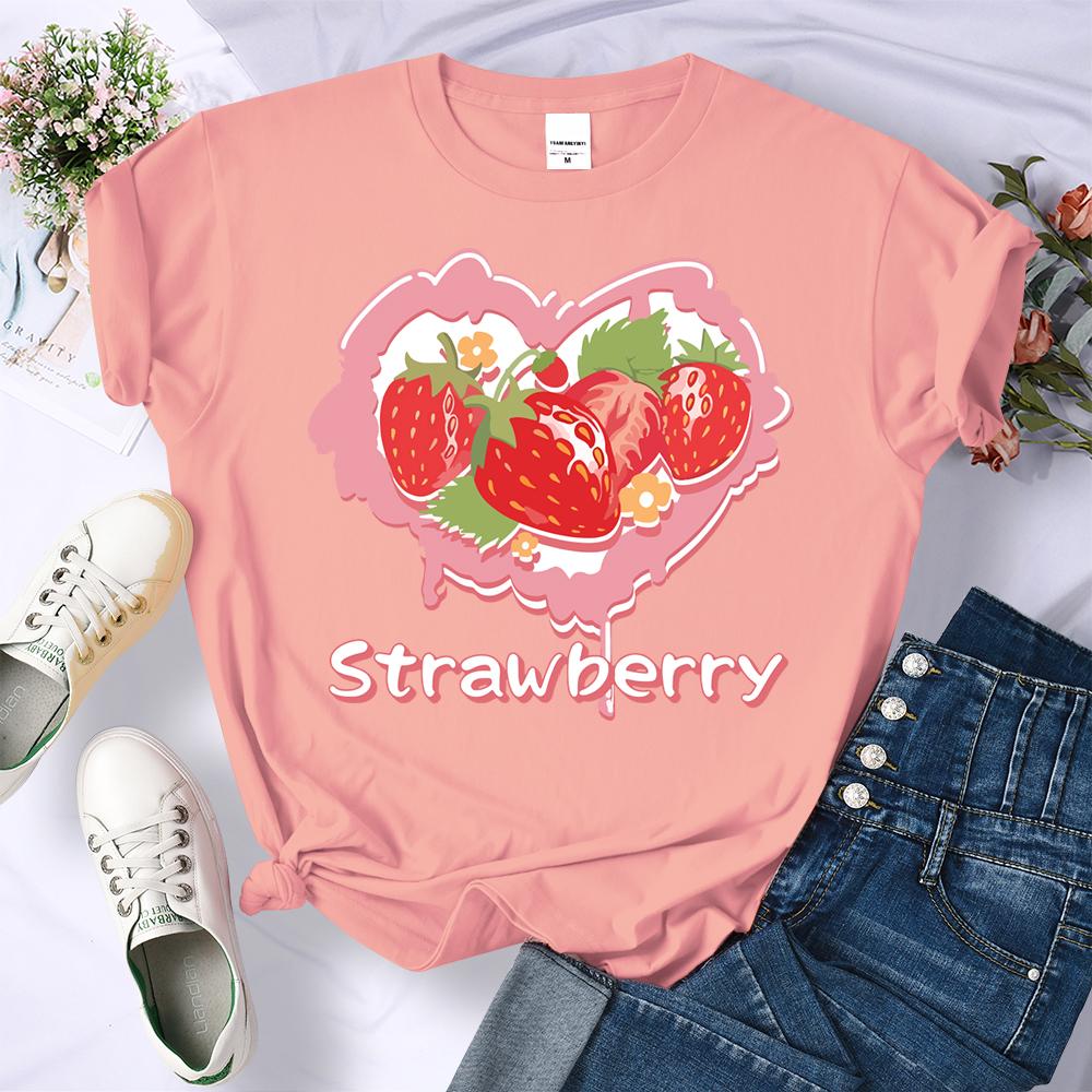 Heart Strawberry Design 3D Print Women Tee Shirt All-Match Crewneck T-Shirt Sport Summer Clothes Multicolor Soft Short Sleeve