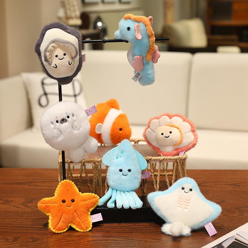 Cartoon Marine Life Plush Magnet Set With Pp Cotton For Refrigerator Decor