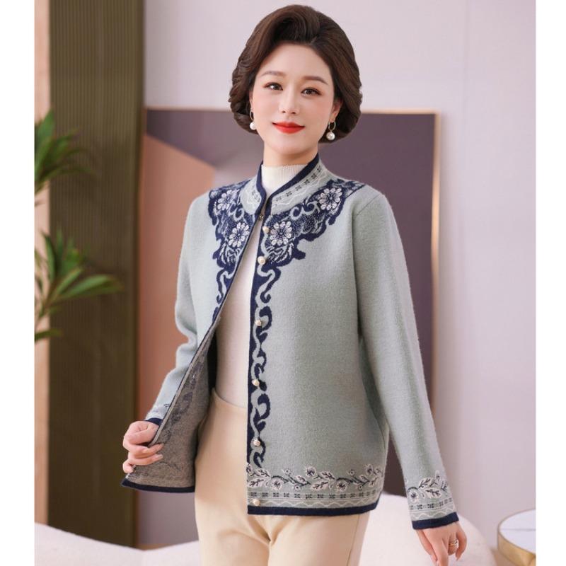 Middle-aged and elderly femininity sweater spring and autumn sweater grandma outfit mother spring knitted jacket new top