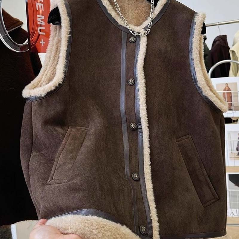 Vest for Women Cotton Autumn Winter Sleeveless Fleece-Lined Tops Vest Oversize Thickened Vest