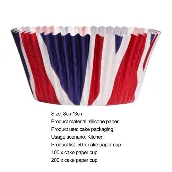 50/100/200 stk runde engangs kakekopper Vanntett oljetett kakeemballasje Silikonpapir UK flaggmønster dessert