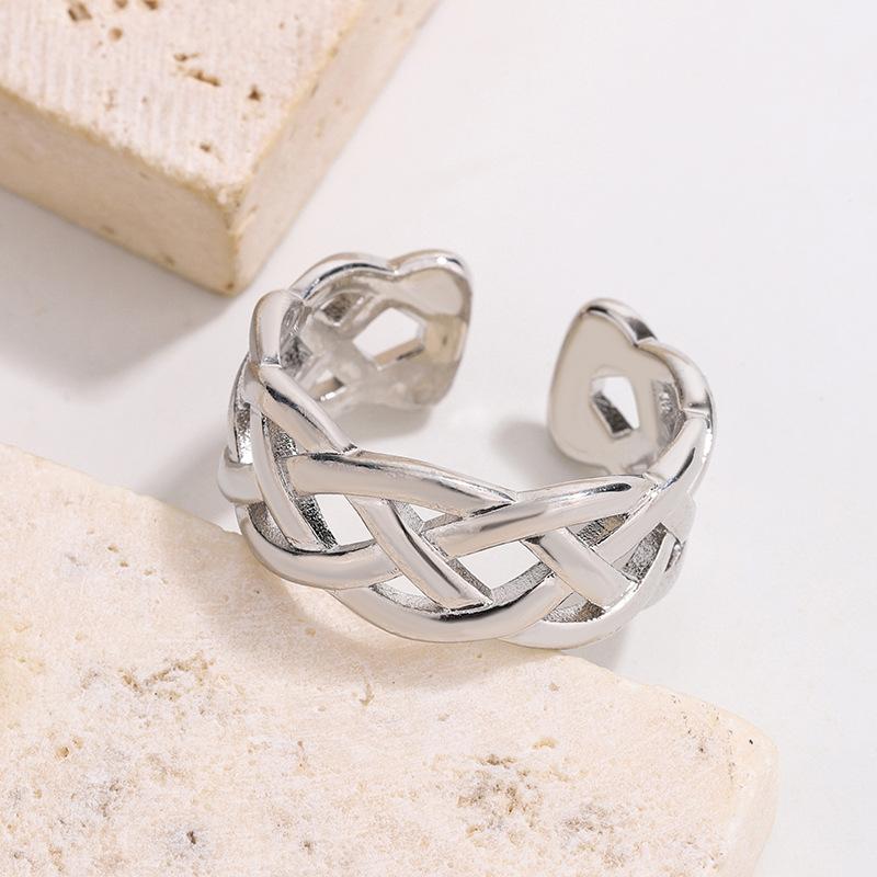 

925 Sterling Silver Exaggerated Woven Net Finger Rings for Woman Wedding Engagement Party Gift Charm Jewelry One Size