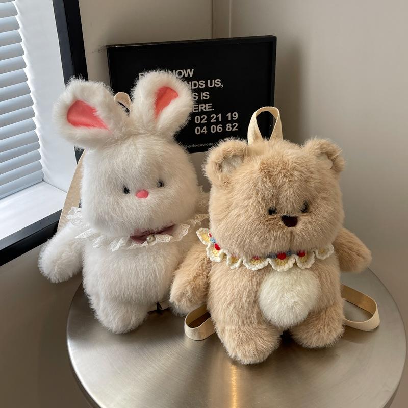 Cute Bear Backpack Rabbit Girl Sweet Shoulder Bag Doll Cartoon Animal Plush Stuffed Backpack