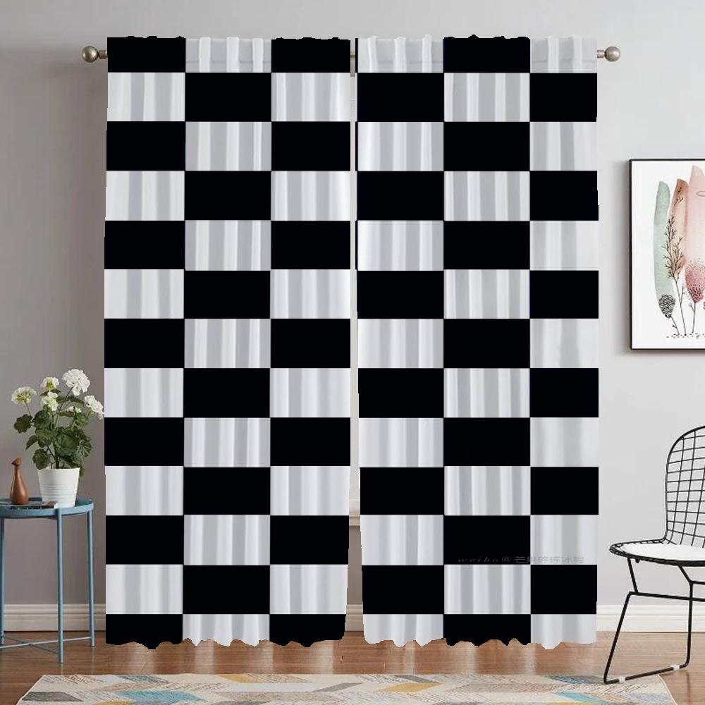 

Checkerboard Lightblocking Drape for Space 2 Panel Contemporary Livingroom Space Drapes 2 Panels Halloween Ornament Sheer for Bedchamber Child W60xH90cmx2pcs-CL