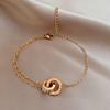 Rose Gold Zircon Roman Numerals Double Ring Bracelet - Titanium Steel Japanese & Korean Style Bangle