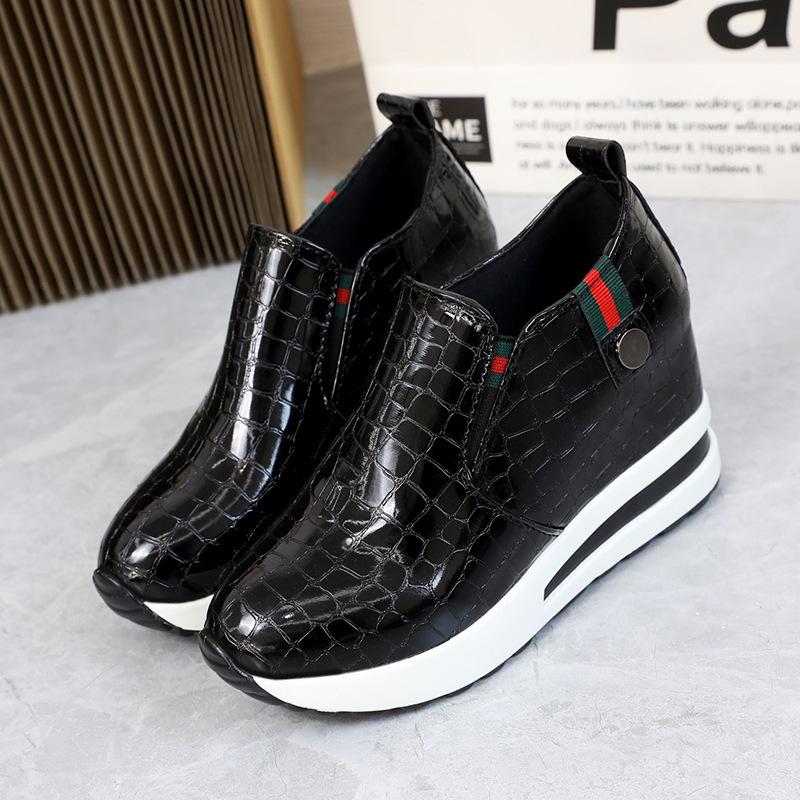 

Туфли на каблуке Wegde для женщин, увеличивающие рост, кроссовки, мокасины, женские кроссовки на платформе, женская повседневная обувь из искусственной кожи 35