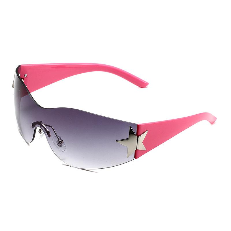 Y2k Motorcycle Rimless Sunglasses Goggle Windproof Sun Glasses Eyewear UV400 Five Star Eyeglasses Fashion Shades Oculos De Sol
